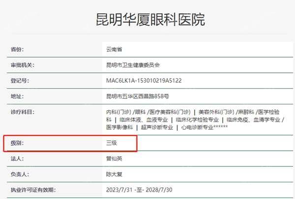 昆明华厦眼科医院是正规的私立连锁眼科机构,近视眼/白内障技术排昆明前三